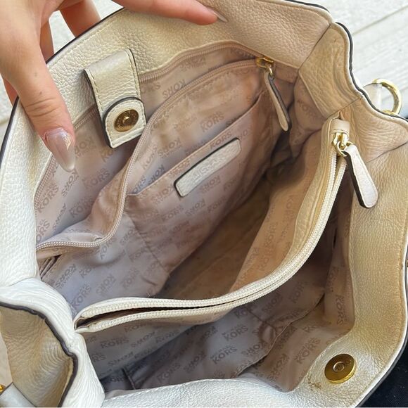 MICHAEL KORS White Gold Hamilton Satchel Tote Handbag Jet Set Raven Fulton - Picture 10 of 11